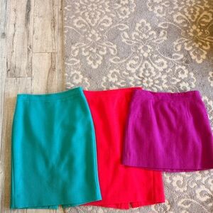 J. Crew Women's Pencil Skirt Trio - Teal, bright pink, Purple